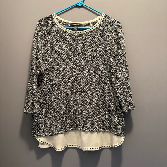 Style & Co. Sweaters - 3/$15 Style & Co Sweater Womens Size L Black White Marled Knit Tunic Stud Trim